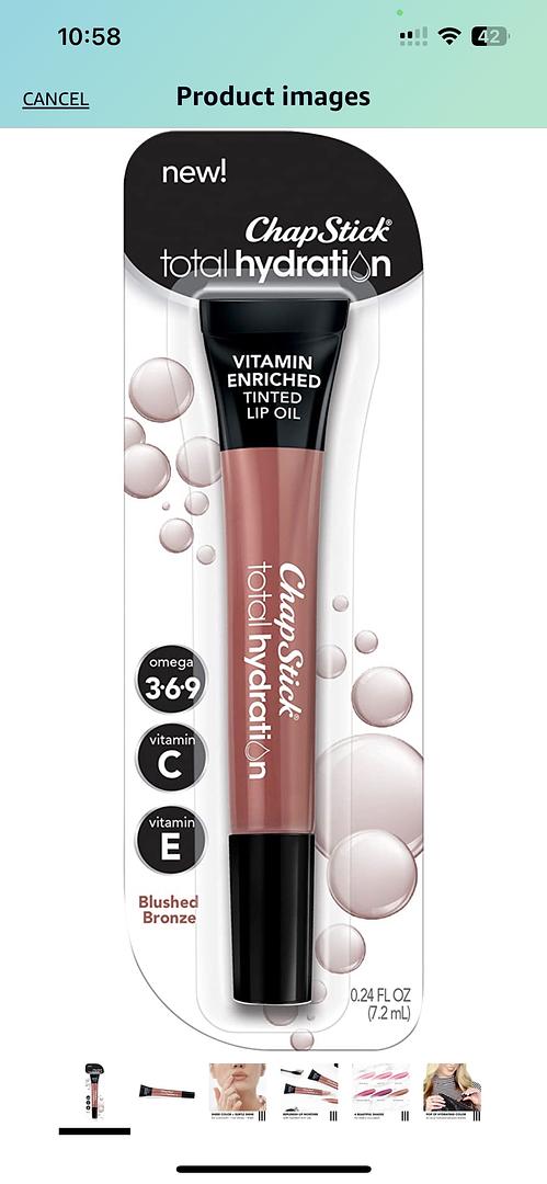 ChapStick Total Hydration Vitamin Enriched Blushed Bronze Tinted Lip Oil Tube, Lip Care – 0.24 Oz